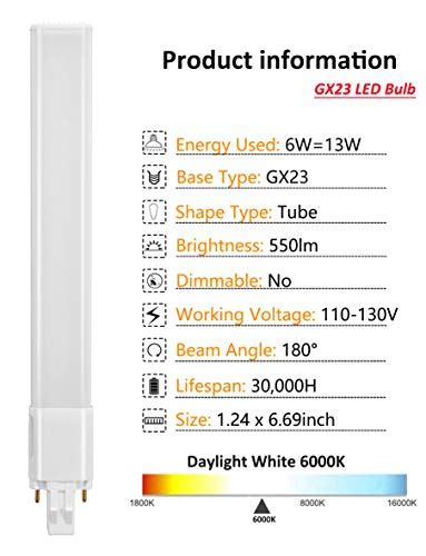 Amazing Power 2 Pack 6w Led Gx23 Pl Lamp Gx23d 2 Pin Base 13w Cfl