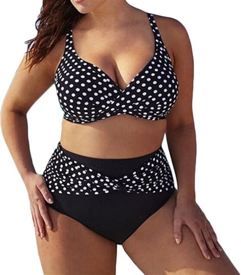 Damen Große Größe Geteilter Badeanzug Hohe Taillen Punktdruck Strand Bikini Set Großer Cup