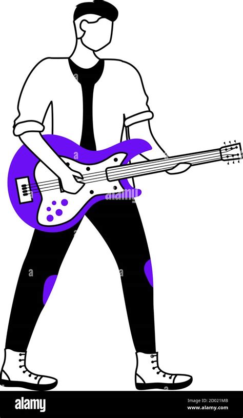 Ilustraci N De Vector De Contorno Plano De Guitarrista Guitarrista