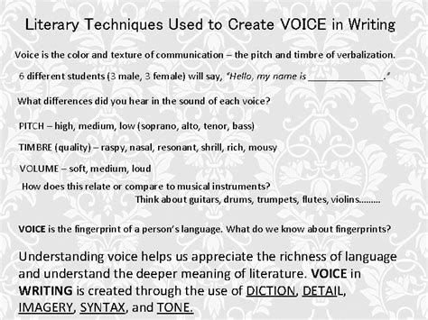 Elements Of Voice Literary Techniques Used To Create