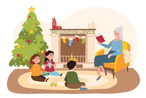 Premium Vector | Children listen christmas stories