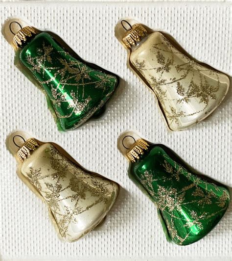 Vintage Glass Bell Ornaments Germany Original Box, 4 Krebs Glitter ...