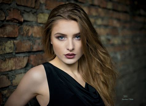 Women Model Face Portrait Blonde Blue Eyes Jaroslaw Oldak Wallpaper