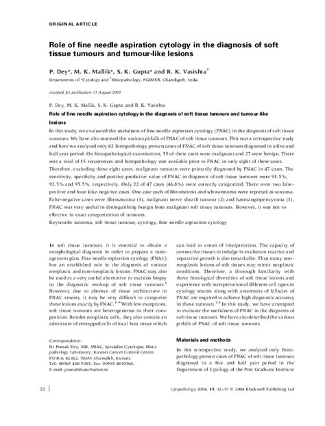 Pdf Role Of Fine Needle Aspiration Cytology In The Diagnosis Of Soft