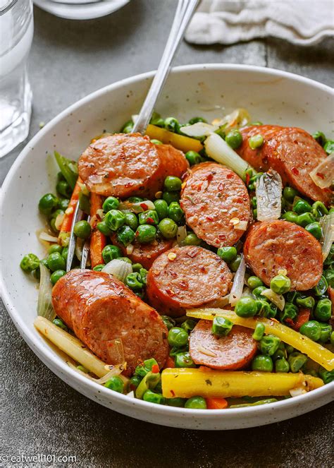 One Pan Sausage Veggies Recipe Smoked Sausage Recipe — Eatwell101