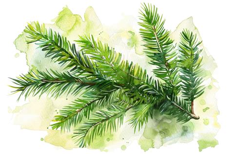 Premium Photo Realistic Watercolor Illustration Of A Pine Tree Branch Suitable For