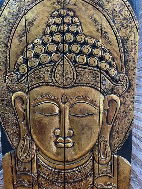 Balinese Hand Carved Wood Hinged Buddha Wall Panel Bali Buddha Wall