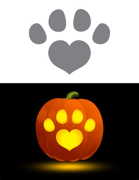 Printable Easy Heart Paw Print Pumpkin Stencil