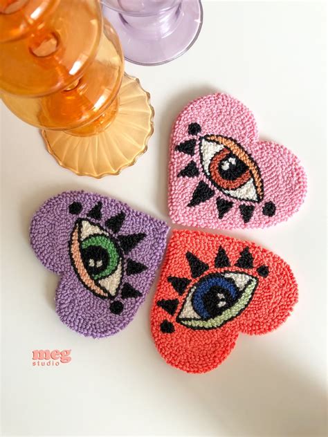 Punch Needle Coasters Handmade Mug Rug Drink Coasters Etsy