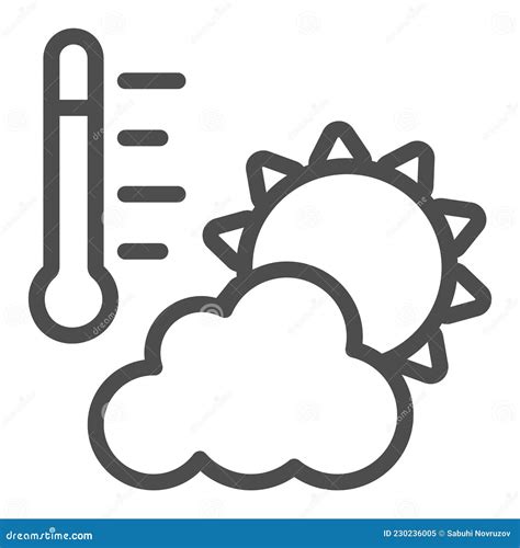 Clima Termómetro Sol Parcialmente Nublado Línea Icono Meteorológico