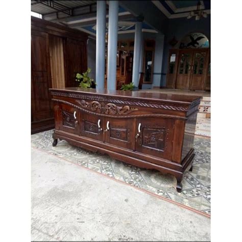 Jual Meja TV Minimalis Kayu Jati Finishing Plitur Stand Tv Kayu Jati