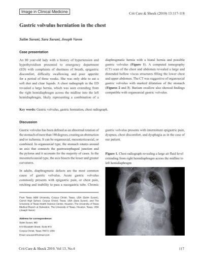 Icm Gastric Volvulus Herniation In The Chest Critical Care And Shock