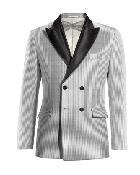 Blazer Esmoquin Cruzada Gris Claro De Seersucker A Rayas Ligera