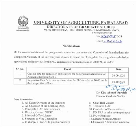 University Of Agriculture Faisalabad Pakistan Postgraduate Admissions