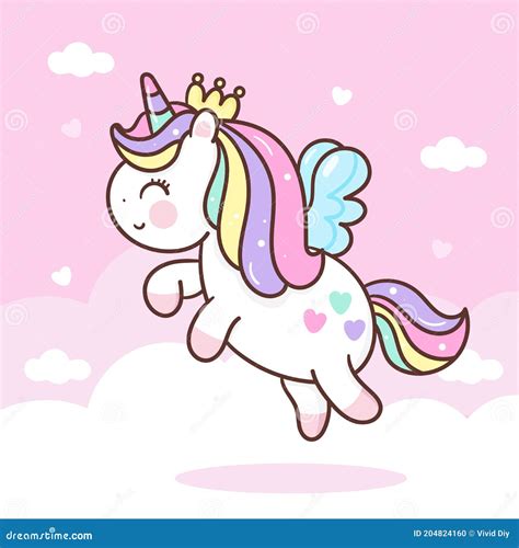 Cute Unicorn Vector Pegasus Fly On Sky Pony Cartoon Pastel Background