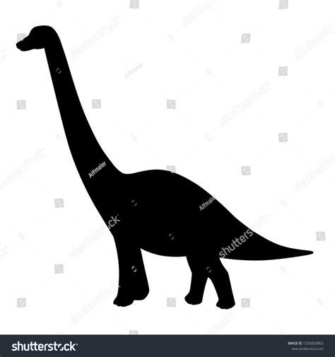 Black Silhouette Green Brachiosaurus Cute Dinosaur Stock Vektorgrafik