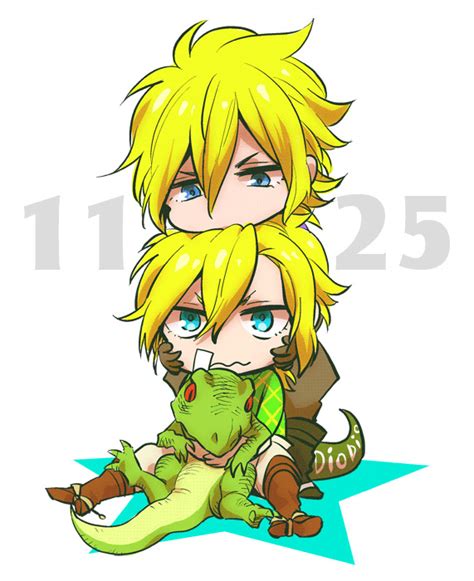 Safebooru 2boys Blonde Hair Blue Eyes Chibi Diego Brando Dinosaur Dio Brando Jojo No Kimyou Na