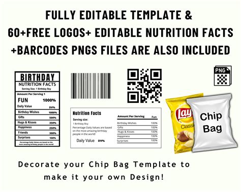 Chip Bag Label Template Editable Canva Chip Bag Nutritional - Etsy