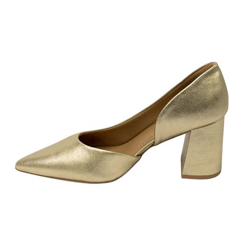 Sapato Usaflex AH0508 Scarpin em Couro Natural Dourado Islen Calçados