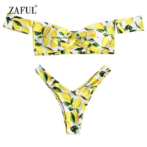 Aliexpress Buy Zaful Lemon Bikini Off Shoulder Swimwear Women