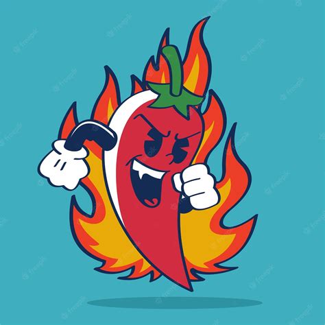 Premium Vector Red Hot Chili Pepper Cartoon Character Evil Laugh Style With Fire In The Background