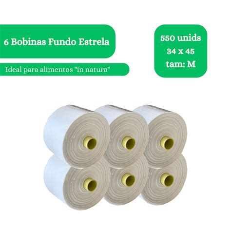 Combo Alpfilm Saco Plástico Picotado Fundo Estrela M 6 Bobinas 34 x