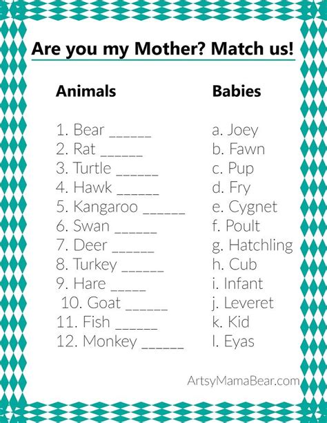 Baby Animals And Their Parents Matching Game