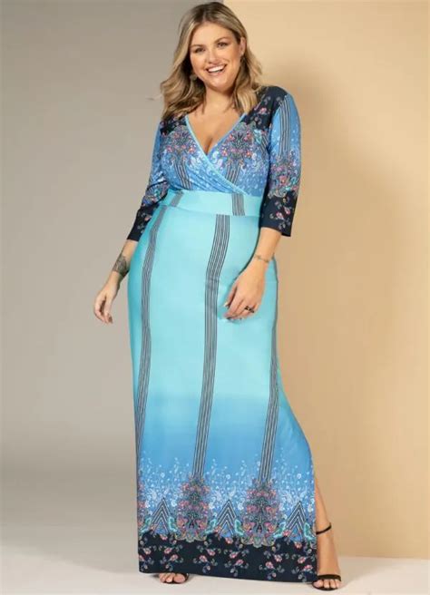 Vestido Longo Floral Azul Fendas Quintess