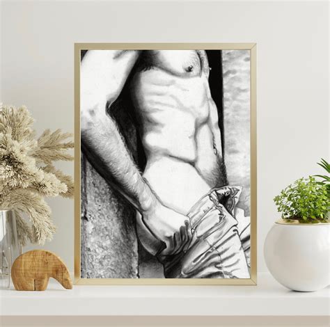 Slide Male Nude Queer German Etching Giclee Art Print Gay Drawing Print