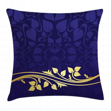 Navy Blue Decor Throw Pillow Cushion Cover Romantic Royal Leaf Pattern