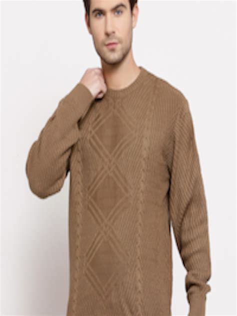 Buy Style Quotient Men Brown Cable Knit Acrylic Pullover Sweaters For