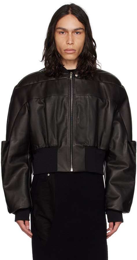 Blouson Aviateur Girdered Noir En Cuir Rick Owens En Solde