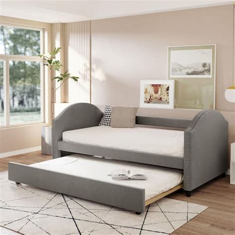 Qualler Jordane Gray Full Size Upholstered Daybed With Twin Size Trundle Ble000118e The Home Depot