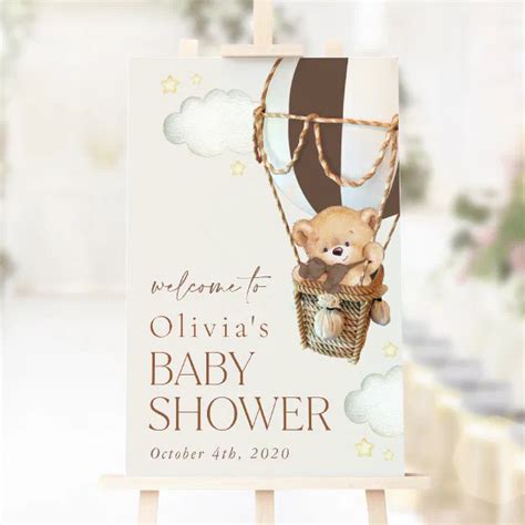 Teddy Bear Hot Air Balloon Baby Shower Welcome Poster Zazzle