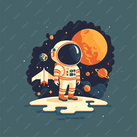 Lindo Astronauta En El Espacio Con La Ilustración De Vector De Fondo Del Planeta Vector Premium