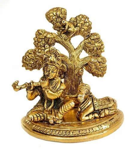 Golden Gold Plated Brass Krishna Statue For Interior Decor Size 3