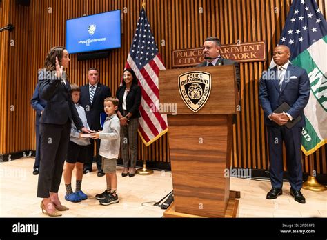 Rebecca Weiner Takes An Oath At Public Safety Announcement By Mayor