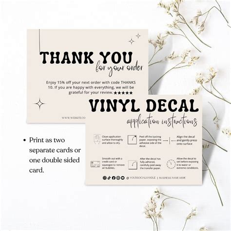 Editable Vinyl Decal Care Card Instructions Diy Decal Instructions