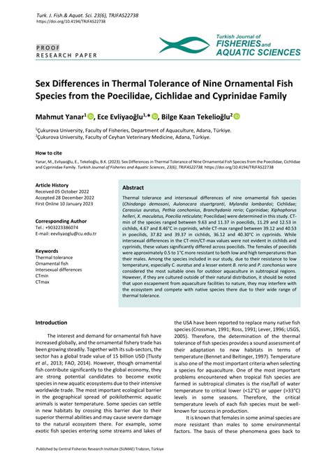 Pdf Sex Differences In Thermal Tolerance Of Nine Ornamental Fish Species From The Poecilidae