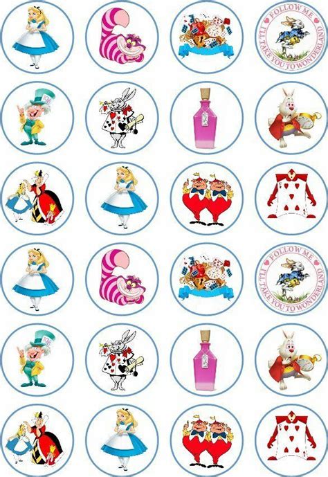 24 Alice In Wonderland Cupcake Fairy Cake Toppers Edible Rice Wafer