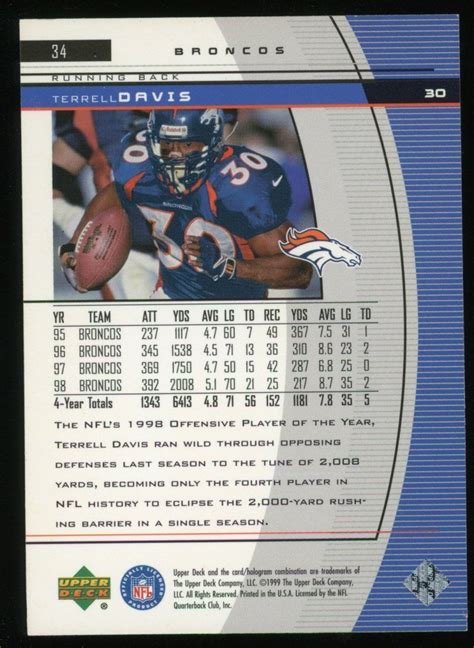 Upper Deck Black Diamond Terrell Davis Card Hof Ebay