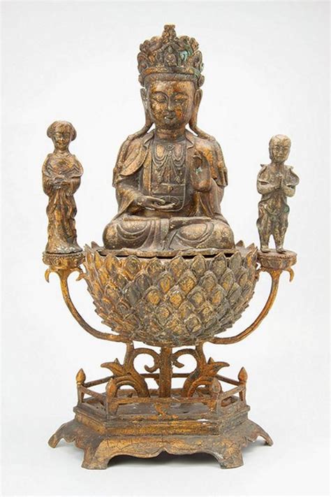 Guan Yin and Disciples on Lotus Base - Bronze - Oriental