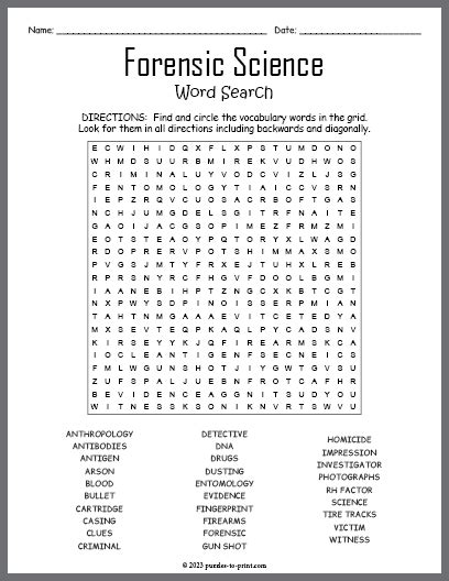 Forensic Science Word Search