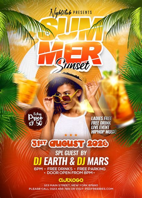 Summer Sunset Party Flyer Psd Template In 2024 Sunset Party Party Flyer