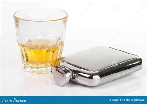 Liquor Flask And Whiskey Glass Stock Image Image Of Flask Full 8385811