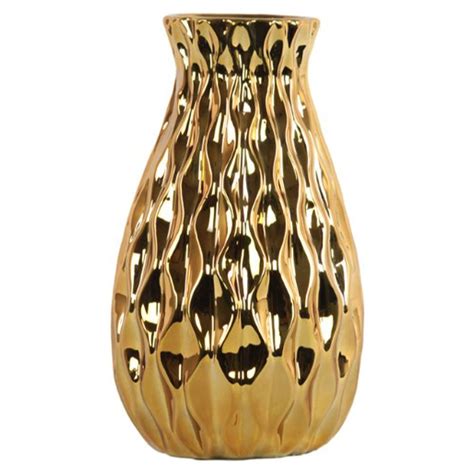 Benzara Ceramic Round Bellied Vase With Embossed Wave Design Body Color