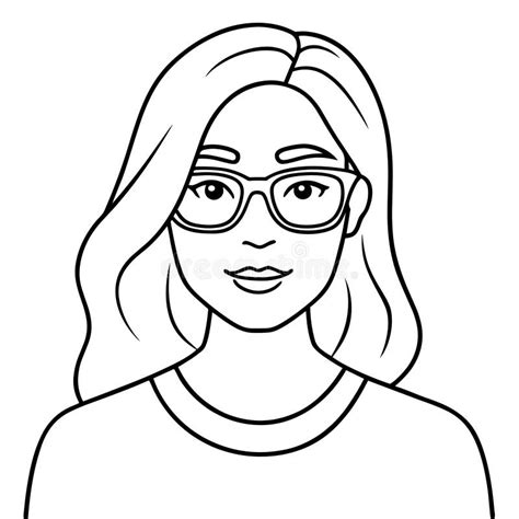 A Woman with Long Hair and Glasses is Drawn in Black and White Stock ...