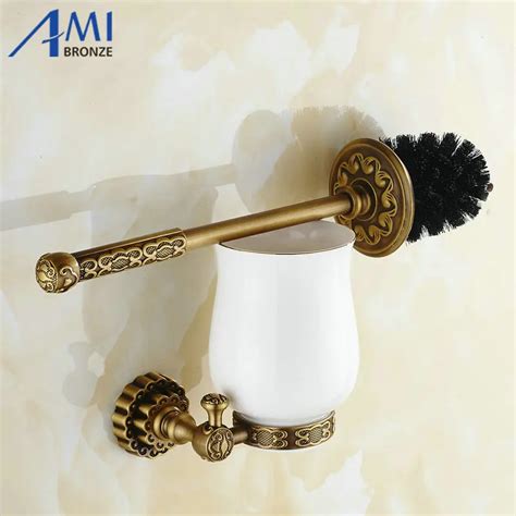 Twin Flowers Series Carving Antique Brushed Brass Toilet Brush Holders