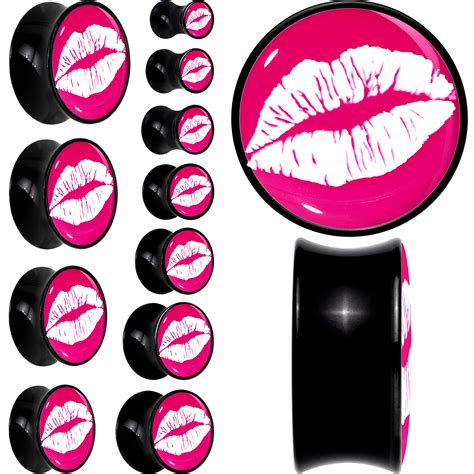 Black Acrylic Red Hot Lips Double Flare Plug Set