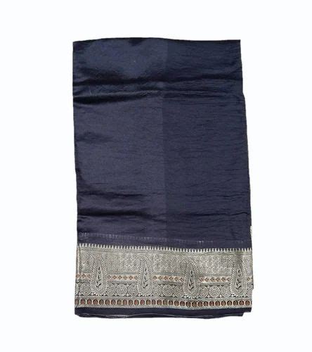 Navy Blue Tussar Silk Border Sarees 6 3 M With Blouse Piece At Rs